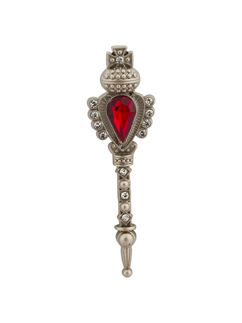 [Australia] - Knighthood Men's Silver Key with Red Stone and Swarovski Detailing Lapel Pin/Brooch Silver 