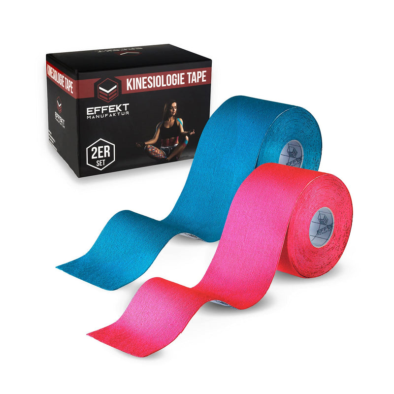 [Australia] - Effekt Manufaktur Kinesiology Tape Waterproof (16 ft x 2 in), 2 Rolls - Elastic Physio Tape for Muscle Support and Injury Recovery, Medical Tape, Kinetic Tape, Durable Kinesthetic Tape (Blue + Pink) Blue + Pink 