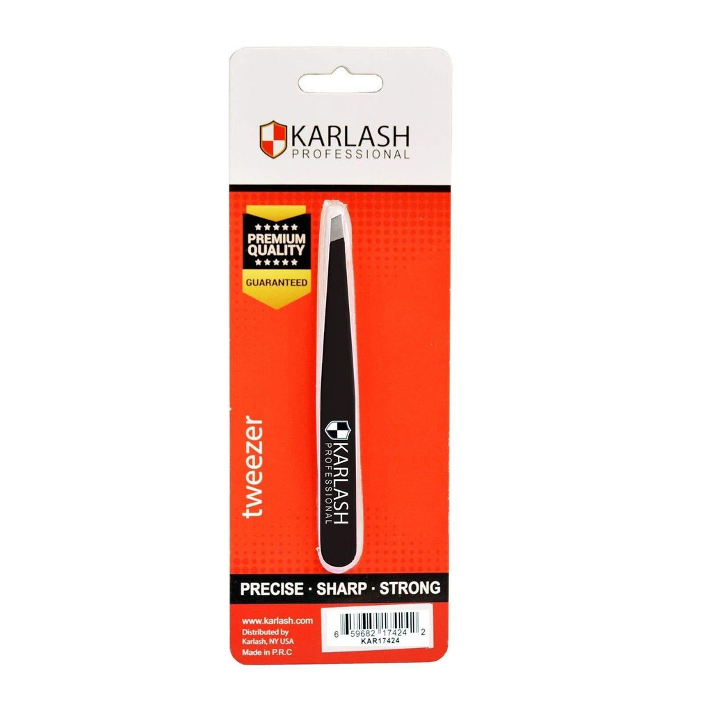 [Australia] - Karlash Slant Tweezers Professional Stainless Steel Slant Tip Tweezer Premium Precision Eyebrow (Black) Black 