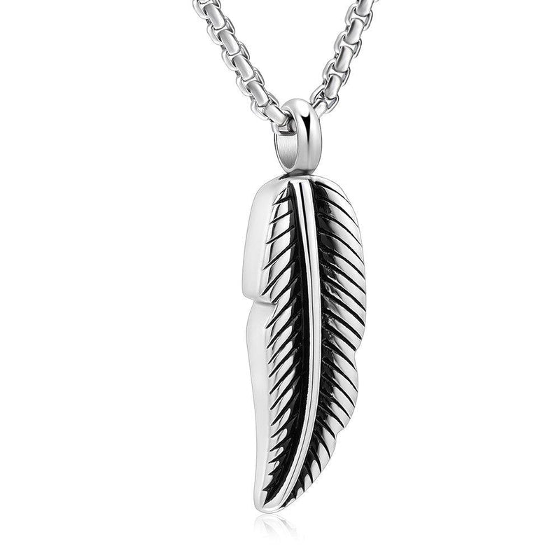[Australia] - Oinsi Stainless Steel Feather Urn Necklace Hold Cremation Ashes Keepsake Memorial Jewelry +Box+Fill Kits Silver Tone 