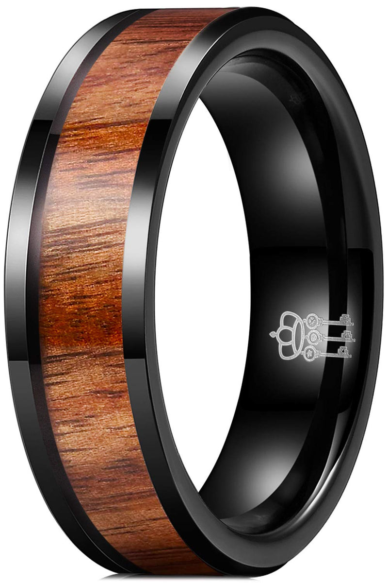 [Australia] - THREE KEYS JEWELRY 8MM 6MM Black Ceramic Wedding Ring with Antler Koa Wood Inlay Flat Wedding Band Ceramic Rings for Men Women 5.5 