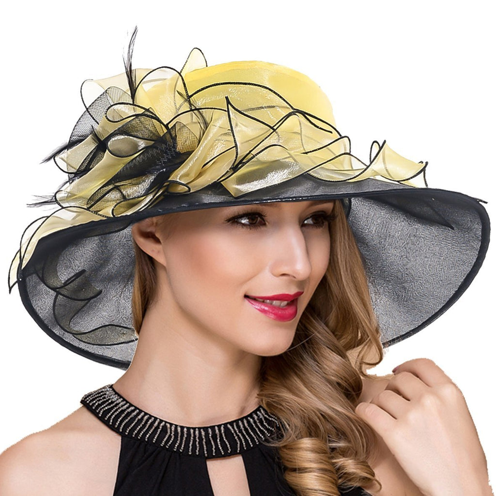 [Australia] - Womens Kentucky Derby Church Dress Fascinator Tea Party Wedding Hats S056 Floral Yellow 