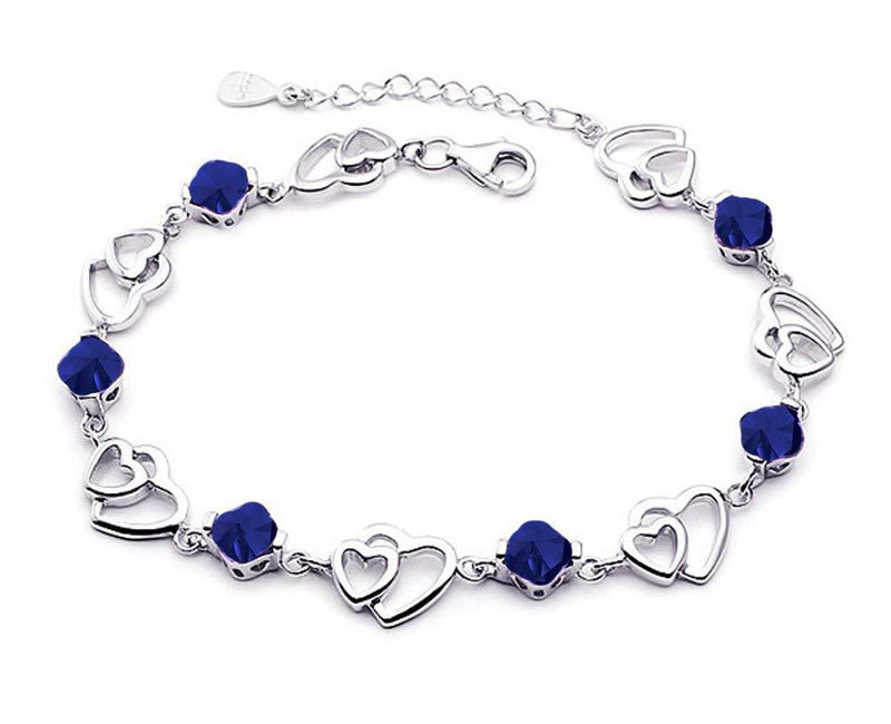 [Australia] - findout Women 925 Silver Amethyst Red Pink Blue White Crystal Heart Bracelet For Women Girls(f497 bracelets ) dark blue 