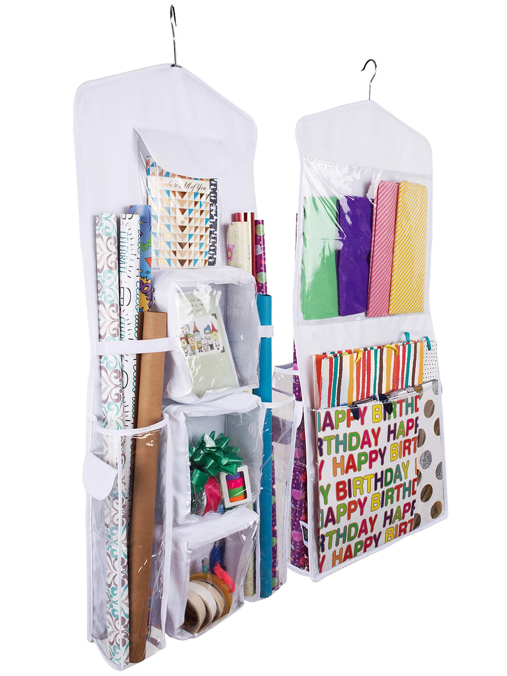 [Australia] - Regal Bazaar Double-Sided Hanging Gift Bag and Gift Wrap Organizer (White) White 