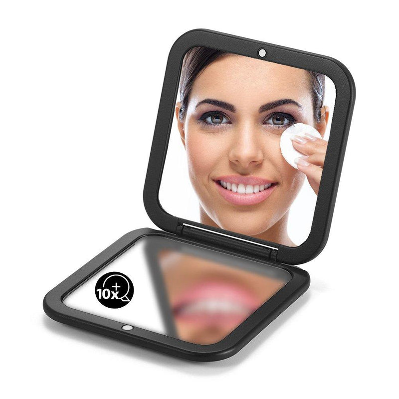 [Australia] - OMIRO Folding Compact Mirror, 1X/10X Magnification 3½” Pocket Size Square Hand Mirror for Travel Makeup (Black) Black 