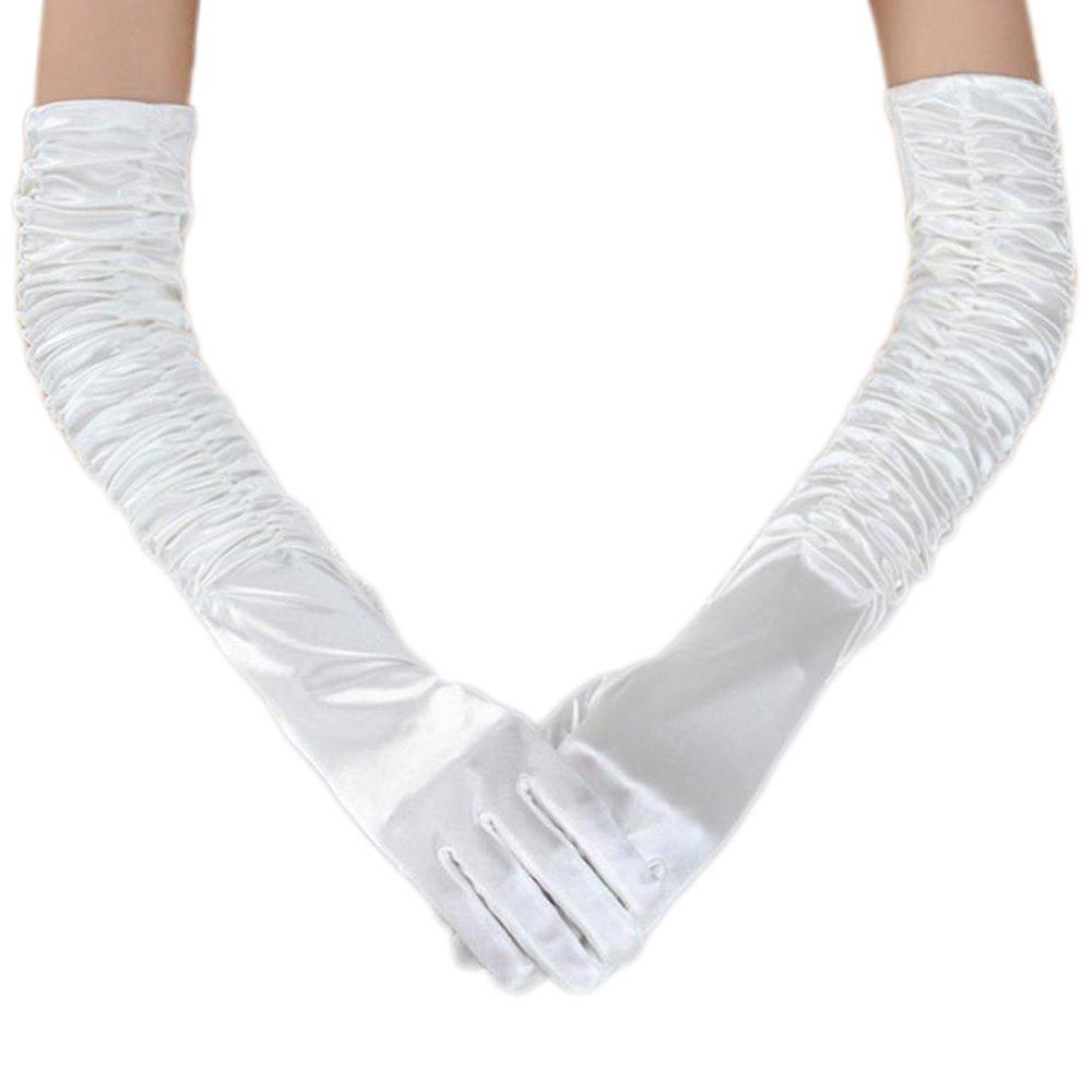 [Australia] - Unilove Long Opera Party 20s Satin Gloves Stretchy Adult Size Elbow Length 21.5" (Plus size) White 