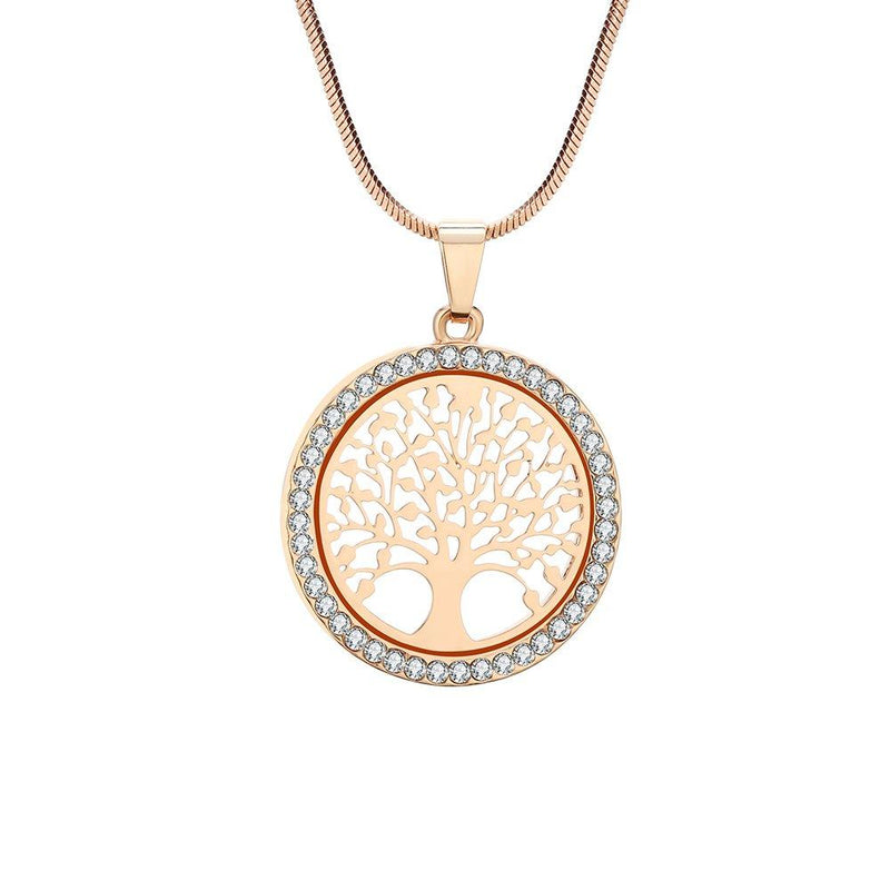 [Australia] - Ouran Tree of Life Pendant Necklace for Women, Rose Gold and Silver Long Chain Necklace with CZ Crystal Gold Plated 