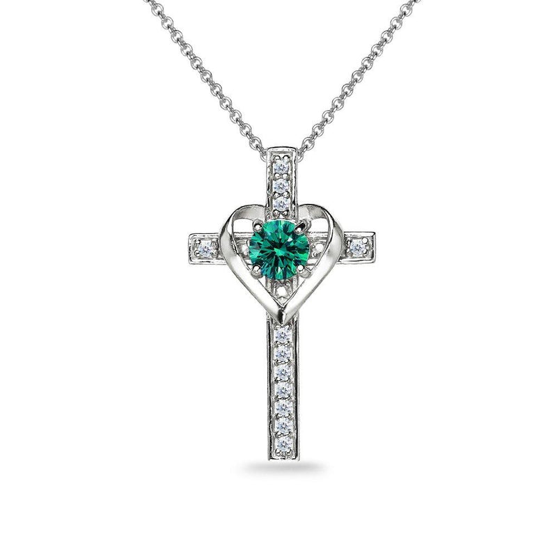 [Australia] - Sterling Silver Heart in Cross Pendant Necklace Made with Swarovski Crystals December - Blue 