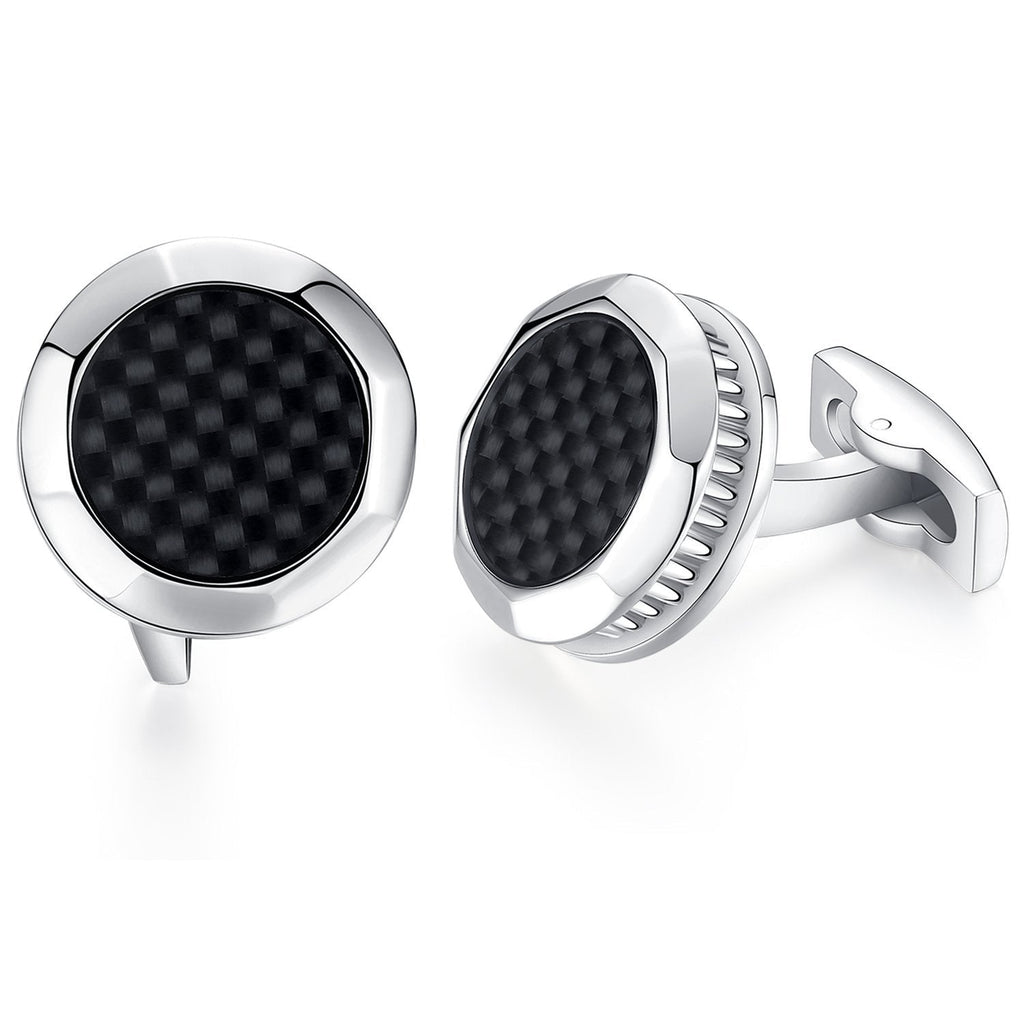 [Australia] - HONEY BEAR Round Mens Cufflinks Stainless Steel for Business Wedding Gift Black 