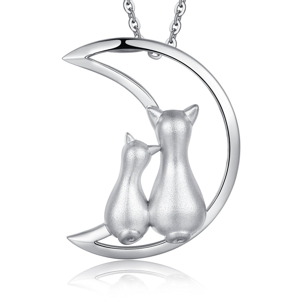 [Australia] - ZowBinBin Cat Necklace - Naughty Cute Lucky Cat Pendant Necklace, 18K White Gold Plated Sterling Silver Cat Pendant for Women, Fashion Cat jewelry Necklace Great Gifts for Lover, Family Double Cat Necklace 