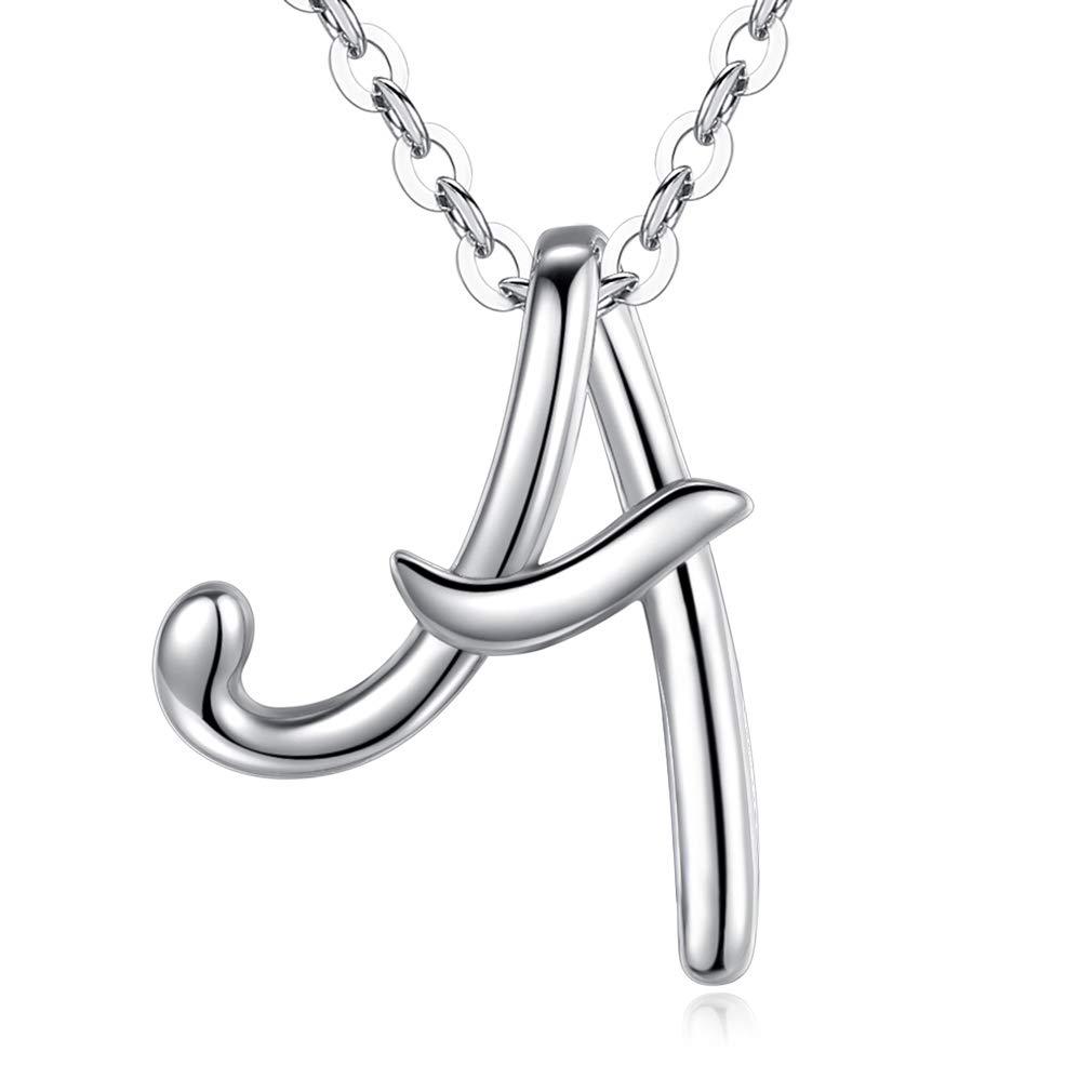 [Australia] - EUDORA Sterling Silver Necklace 26 Letters Alphabet Personalized Charm Pendant with 18inch O-Ring Chain A 