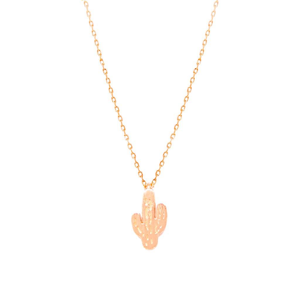 [Australia] - Me Plus Cactus Small Charm Necklace Tiny Cute Pendant with Adjustable Clasp Rose Gold 