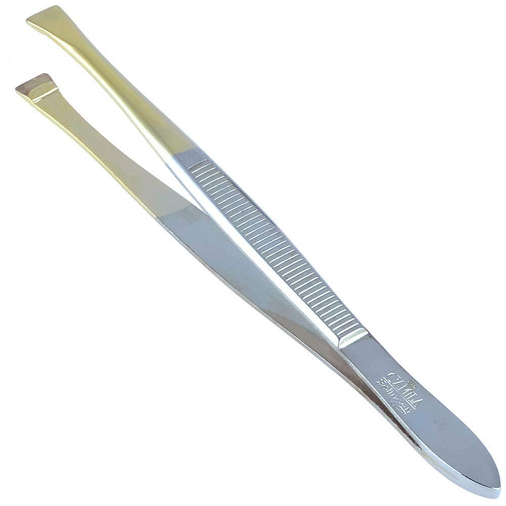 [Australia] - Camila Solingen CS31 3 1/2" Gold Tipped, Surgical Grade, German Stainless Steel Tweezers (Straight) - Flawless Facial Hair and Eyebrow Shaping and Removal for Men/Women Straight 