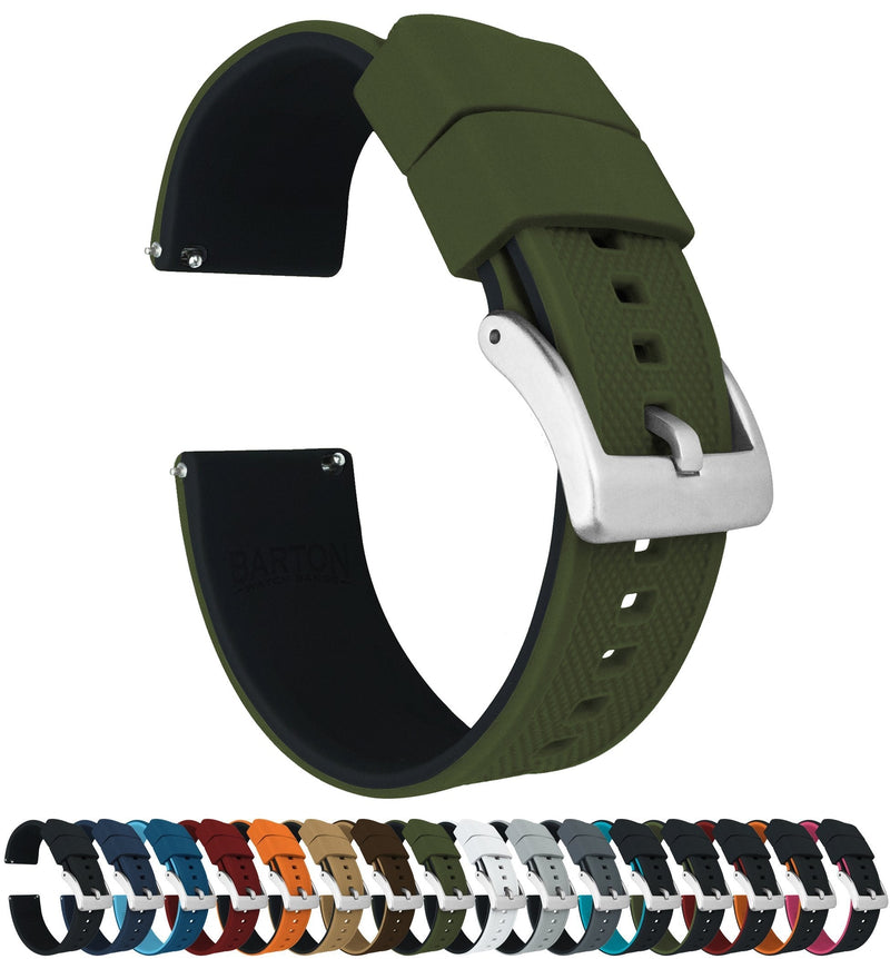 [Australia] - Barton Elite Silicone Watch Bands - Quick Release - Choose Color - 18mm, 19mm, 20mm, 21mm, 22mm, 23mm & 24mm Watch Straps Army Green Top / Black Bottom 