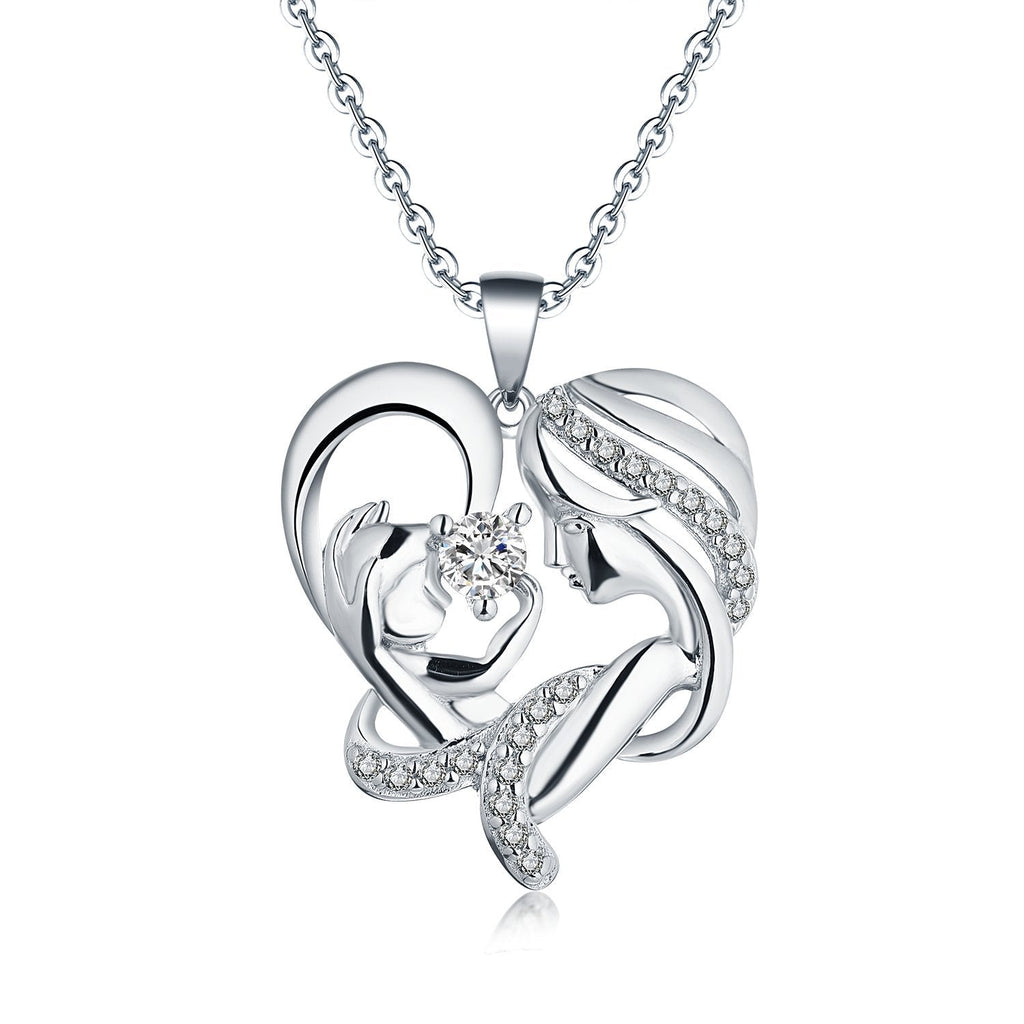 [Australia] - JO WISDOM 925 Sterling Silver Mother and Child Love Heart Necklace for Mom White 