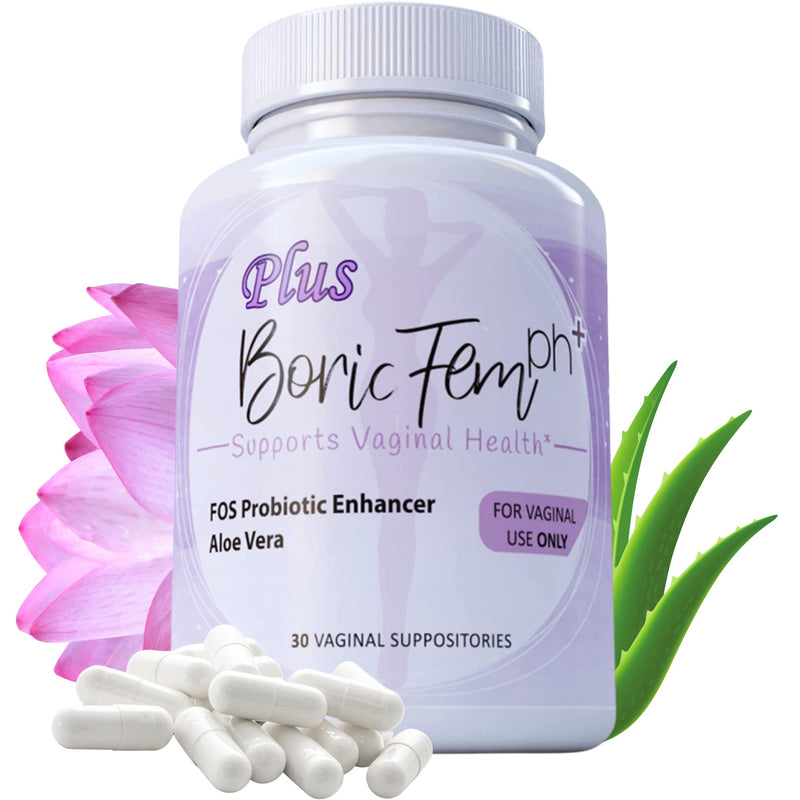[Australia] - Boric Acid Vaginal Suppositories Plus Aloe Vera & FOS Probiotic Enhancer 800mg/ , 30 Count All Natural Made in USA 