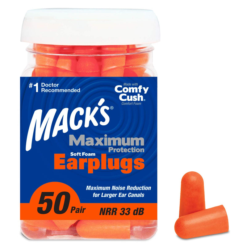 [Australia] - Mack’s Maximum Protection Soft Foam Earplugs – 50 Pair, 33 dB Highest NRR – Comfortable Ear Plugs for Sleeping, Snoring, Loud Concerts, Motorcycles and Power Tools 50 Pair (Pack of 1) 