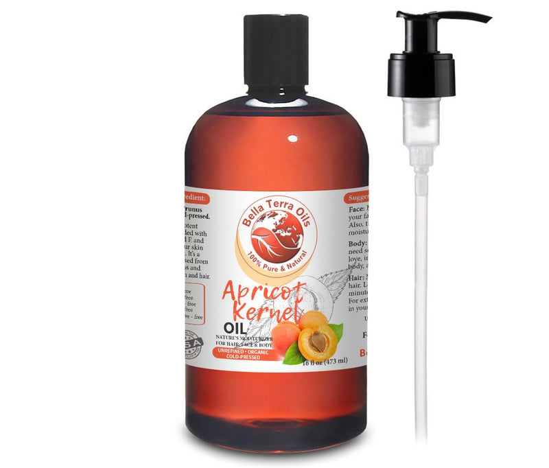 [Australia] - NEW Apricot Kernel Oil. 16oz. Cold-pressed. Unrefined. Organic. 100% Pure. Anti-aging. Hexane-free. Hair Growth Oil. Natural Moisturizer. For Hair, Face, Body, Nails, Stretch Marks. 