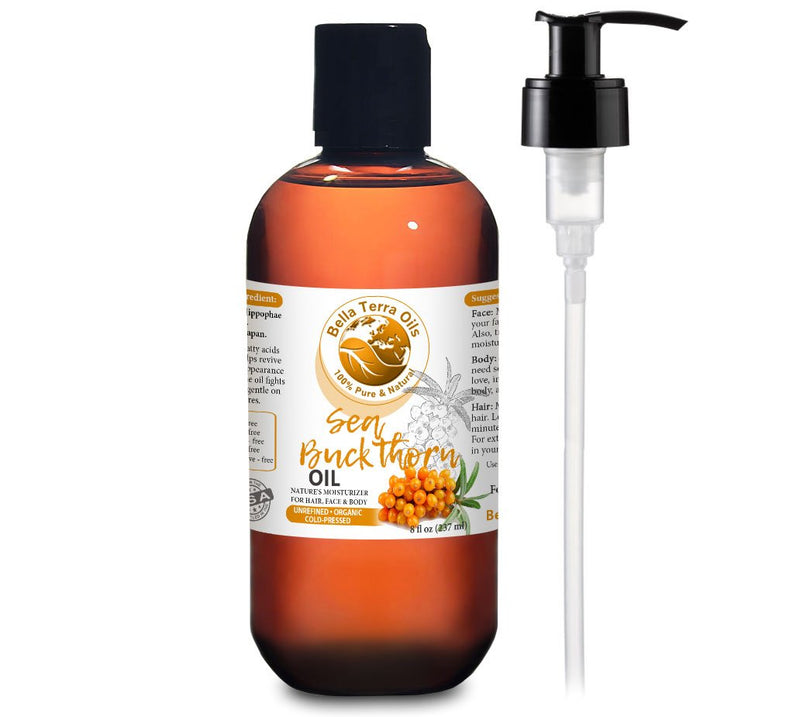 [Australia] - NEW Sea Buckthorn Oil. 8oz. Cold-pressed from Berry. Unrefined. Organic. 100% Pure. Non-comedogenic. Relieves Symptoms of Eczema, Psoriasis, Acne. Natural Moisturizer. For Hair, Skin, Stretch Marks. 