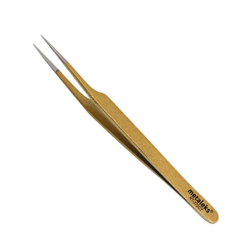 [Australia] - Tweezers for Eyelash Extension Hand Crafted Surgical Stainless Steel Metallic Gold Powder Coated (Oblique Tip) Oblique Tip 