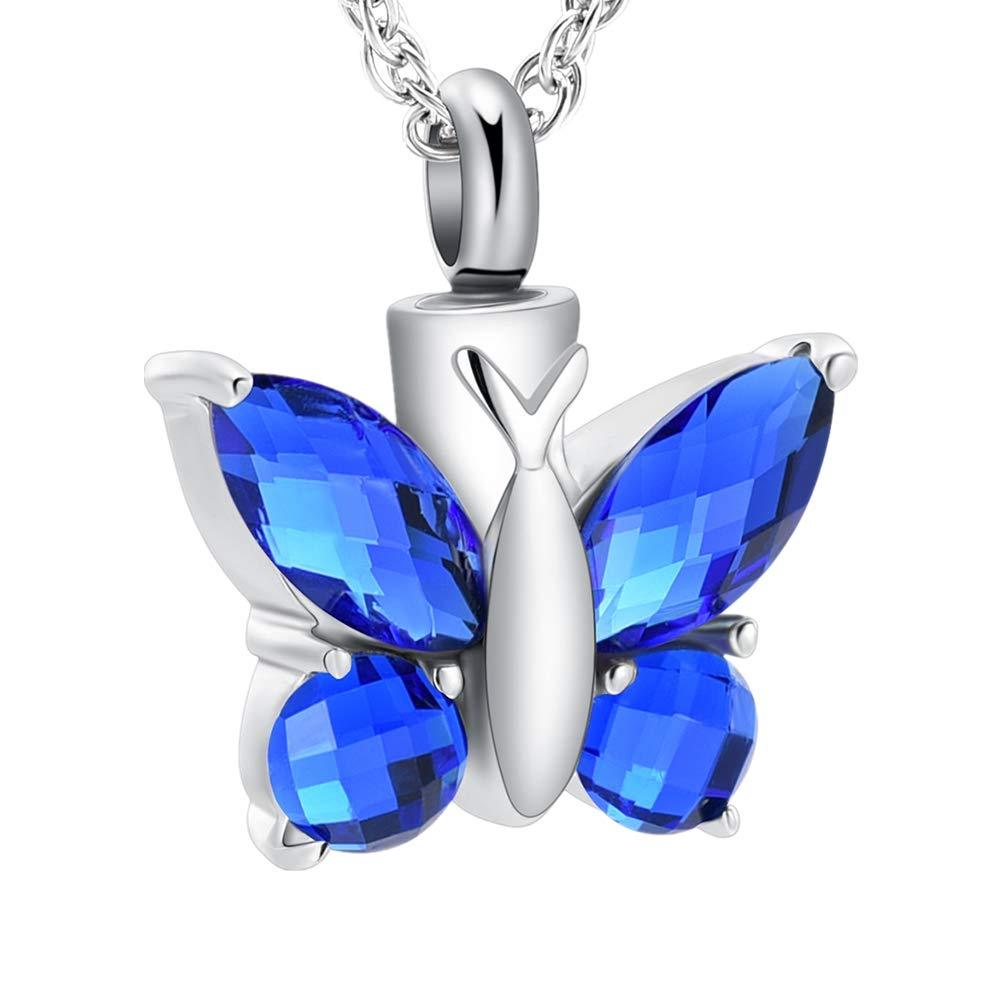 [Australia] - Butterfly Cremation Jewelry Urn Necklace for Ashes Locket Keepsake Memorial Necklace Holder for Women Men Blue 