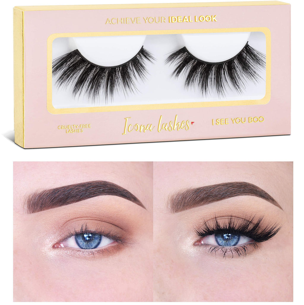 [Australia] - Icona Lashes Premium Quality False Eyelashes | I See You Boo | Sexy & Bold | Natural Look and Feel | Reusable | 100% Handmade & Cruelty-Free 