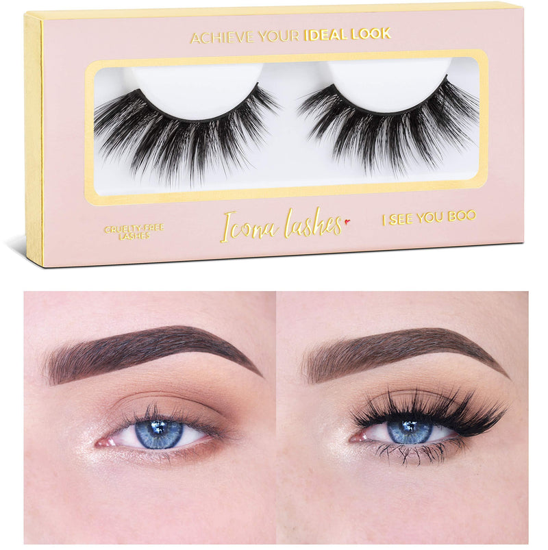 [Australia] - Icona Lashes Premium Quality False Eyelashes | I See You Boo | Sexy & Bold | Natural Look and Feel | Reusable | 100% Handmade & Cruelty-Free 