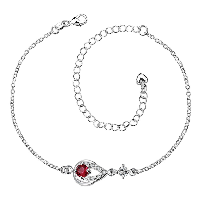 [Australia] - Huangiao Women's 925 Silver Chain Personality Pierced Water Droplets Anklet Foot Bracelet Sandals Beach Feet Diamond Anklet Red 
