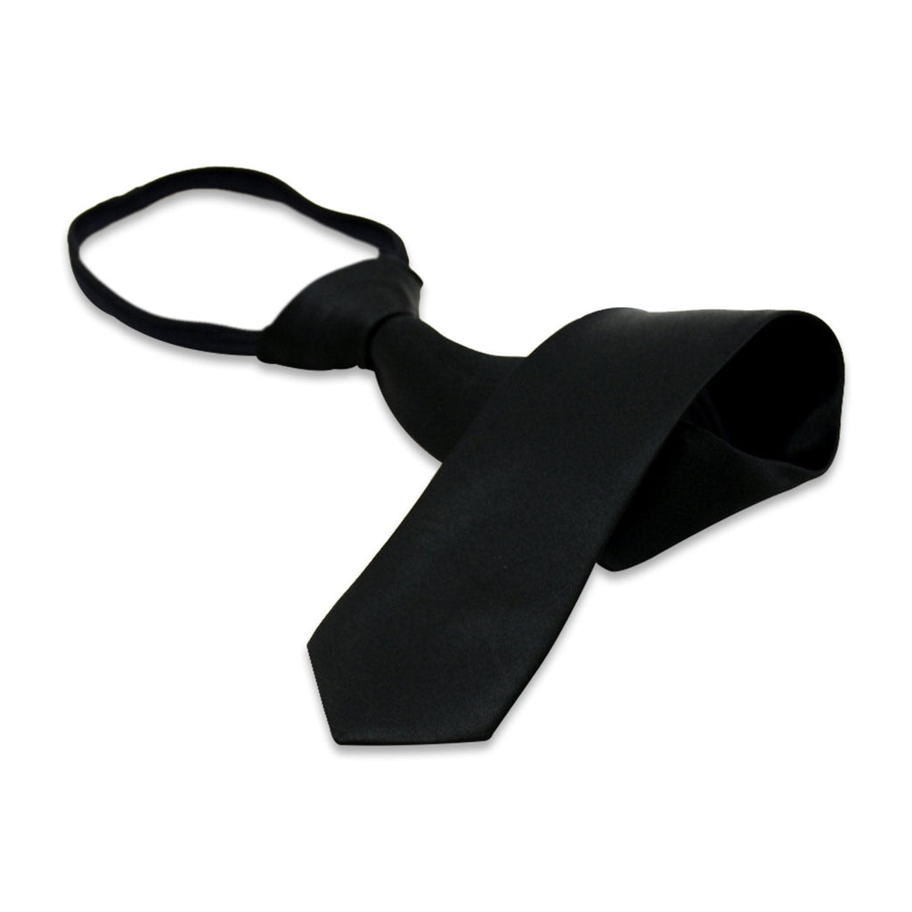[Australia] - Boys' Solid Color Zipper Tie 15 inch/19 inch Polyester Satin Zipper Neckties by Aurya Black 