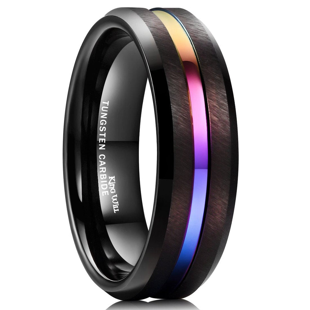 [Australia] - King Will Duo Mens 7mm 8mm Tungsten Carbide Ring Rose Gold/Yellow Gold/Blue/Plated Intermediate Groove Wedding Band 7mm rainbow color 6 