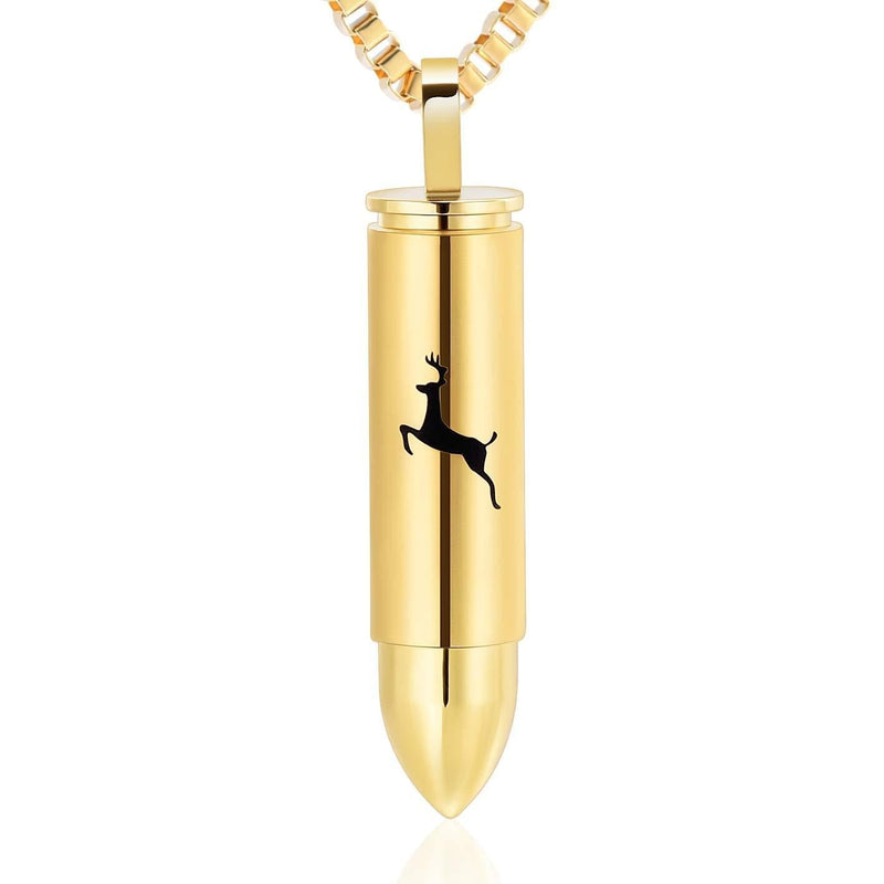 [Australia] - XSMZB Cremation Jewelry for Ashes Bullet Urn Necklace Stainless Steel Deer Pendant Ash Keepsake Memorial Jewelry for Men Women Gold 
