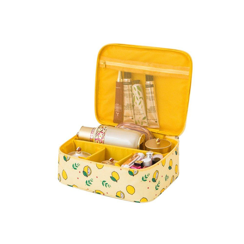 [Australia] - Frjjthchy Fresh Lemon Pattern Cosmetic Bag Multi-layer Portable Toiletry Organizer Travel Case (Yellow) Yellow 