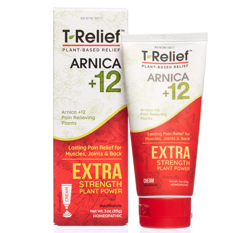 [Australia] - MediNatura T-Relief Extra Strength Pain Relief Cream Arnica +12 Fast-Acting Natural Relieving Actives Help Reduce Back, Neck, Joint, Muscle, Hand & Foot Aches, Pains, & Soreness - 3 oz 3 Ounce (Pack of 1) 