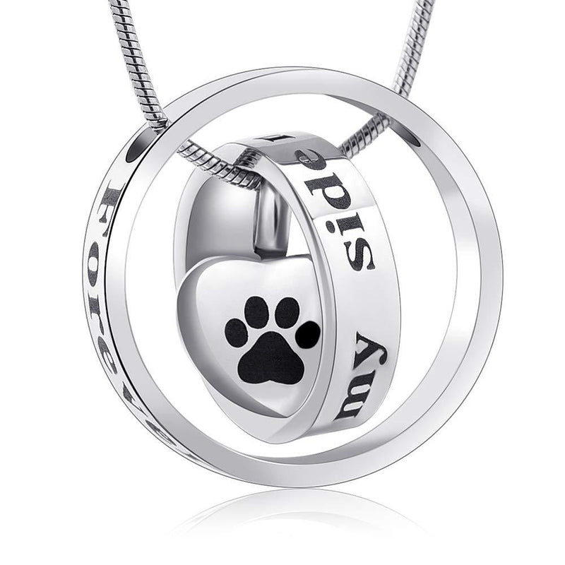 [Australia] - memorial jewelry Forever in My Heart,No Longer by My Side Cremation Pet Urn Necklace Screw Opens and Lock Ashes Pendant Jewelry for Dog Cat Steel-Paw 