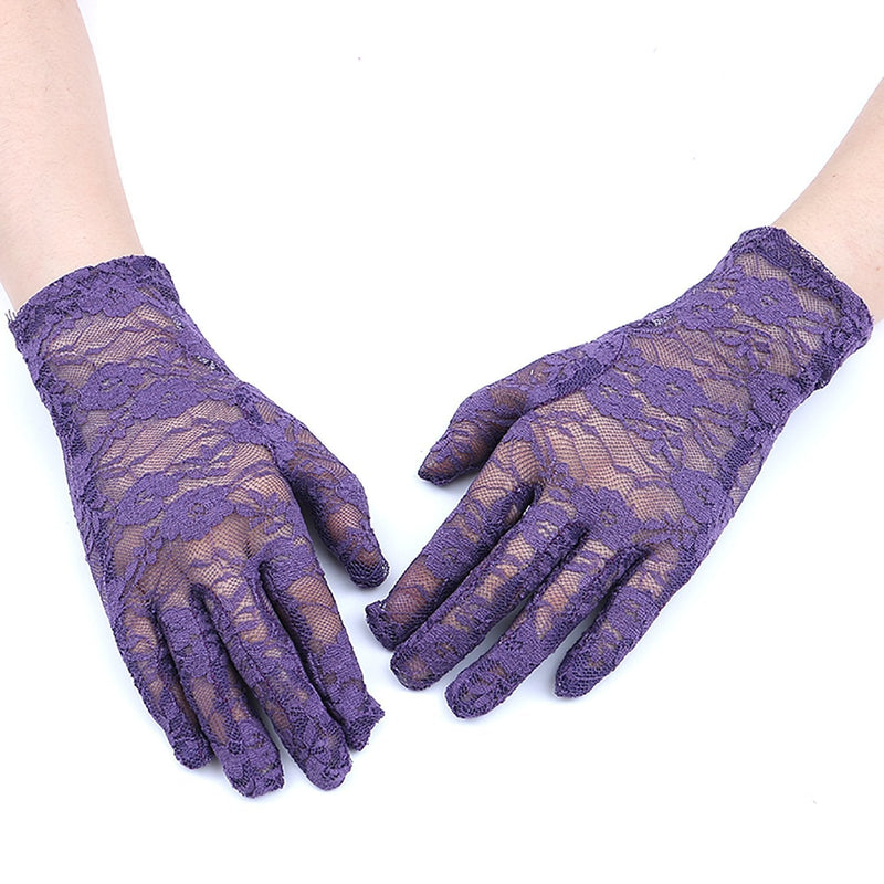 [Australia] - GREATLOVE Women's Summer Elegant Short Lace Elastic Gloves Purple 