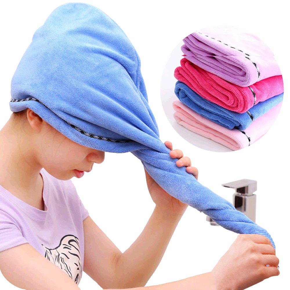 [Australia] - Microfiber Hair Drying Towels, Fast Drying Hair Cap, Long Hair Wrap, Absorbent Twist Turban, 4 Pack 