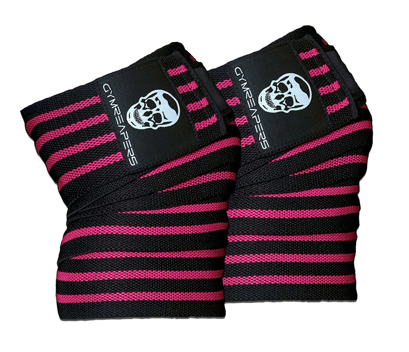 [Australia] - Knee Wraps (Pair) With Strap for Squats, Weightlifting, Powerlifting, Leg Press, and Cross Training - Flexible 72 inch Knee Wraps for Squatting - For Men & Women Pink 