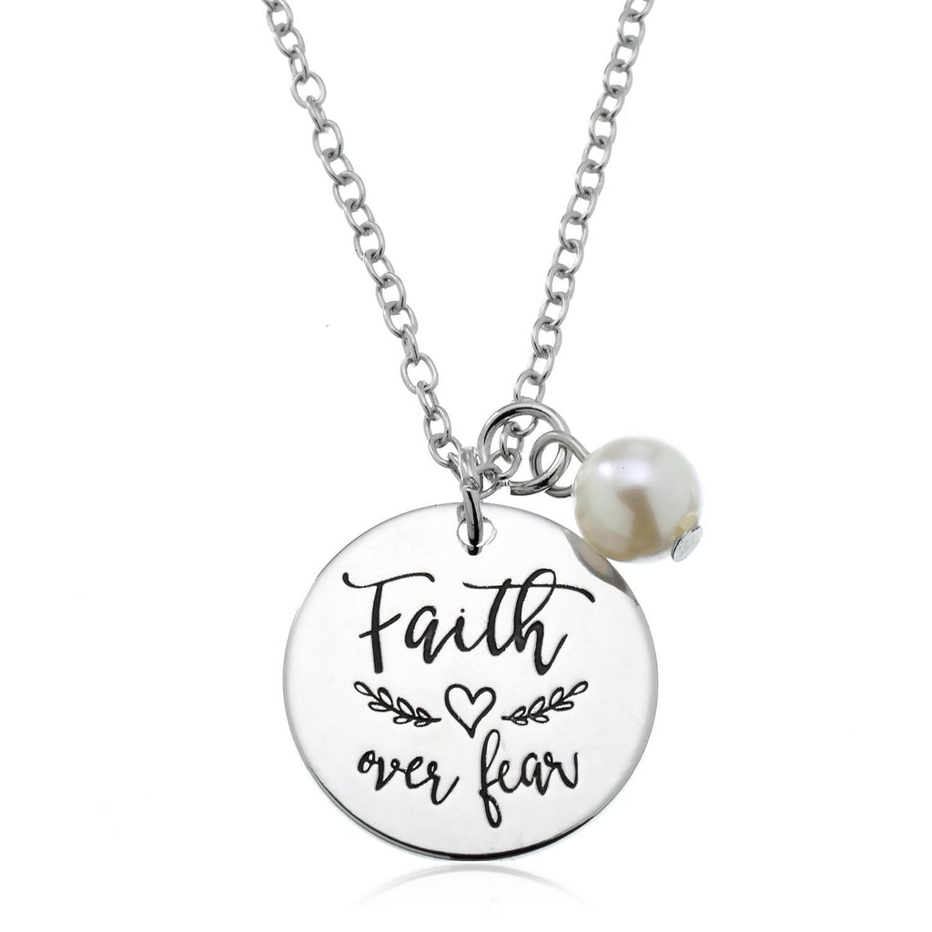 [Australia] - PammyJ Faith Over Fear Necklace for Girls – Inspirational Jewelry Gifts for Women, 18" + 2" ext 
