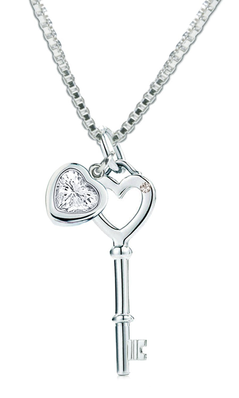 [Australia] - Sterling Silver"Key to my Heart" Pendant Necklace with Heart Shaped CZ 16-18" 