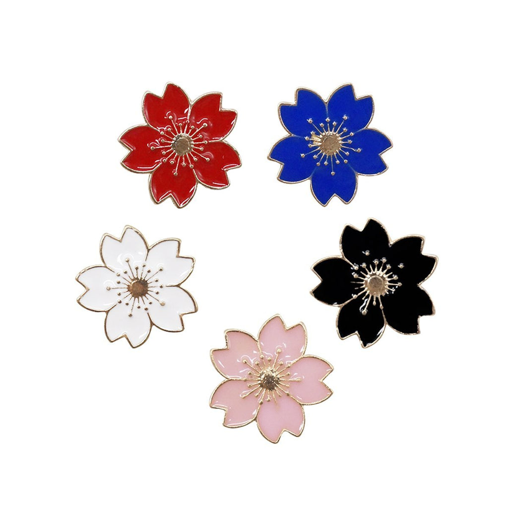 [Australia] - WINZIK Novelty Brooch Pin Set 5pcs Pretty Cherry Blossom Sakura Series Pattern Enamel-liked Lapel Pins Set Badges for Women Girls Clothes Bags Decor 