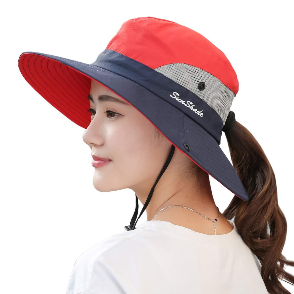 [Australia] - Muryobao Women's Outdoor UV Protection Foldable Mesh Wide Brim Beach Fishing Hat Navy 