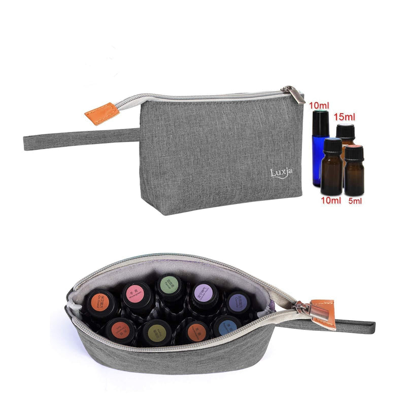 [Australia] - Luxja Essential Oil Carrying Bag - Holds 8 Bottles (5ml-15ml, Also Fits for Roller Bottles), Portable Organizer for Essential Oil and Small Accessories, Gray single-layer: hold 8 bottles 