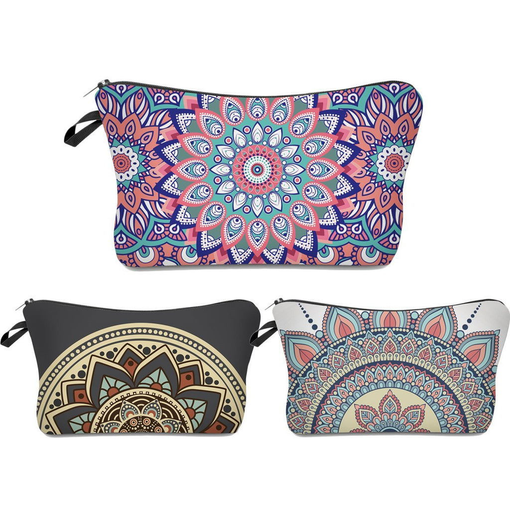 [Australia] - Roomy Cosmetic Bag,3 piece Set Deanfun Waterproof Travel Toiletry Pouch Makeup with Zipper (Mandala Flowers) … D510125096450965 