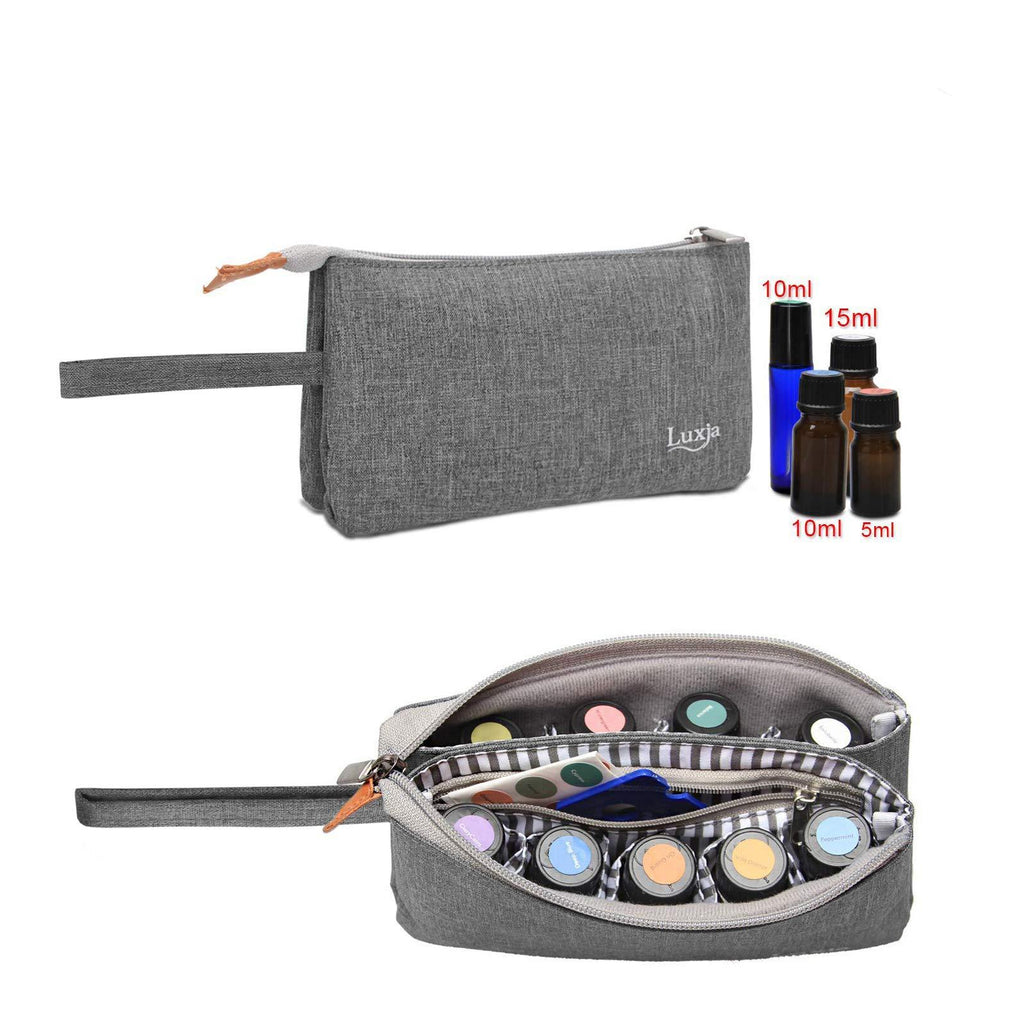 [Australia] - Luxja Essential Oil Carrying Bag - Holds 9 Bottles (5ml-15ml, Also Fits for Roller Bottles), Portable Organizer for Essential Oil and Small Accessories, Gray double-layer: hold 9 bottles 