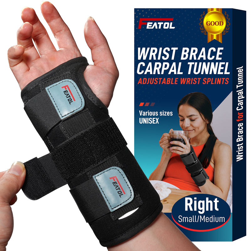 [Australia] - Wrist Brace for Carpal Tunnel, Adjustable Wrist Support Brace with Splints Right Hand, Small/Medium, Arm Compression Hand Support for Injuries, Wrist Pain, Sprain, Sports Right-1 Small/Medium (Pack of 1) 