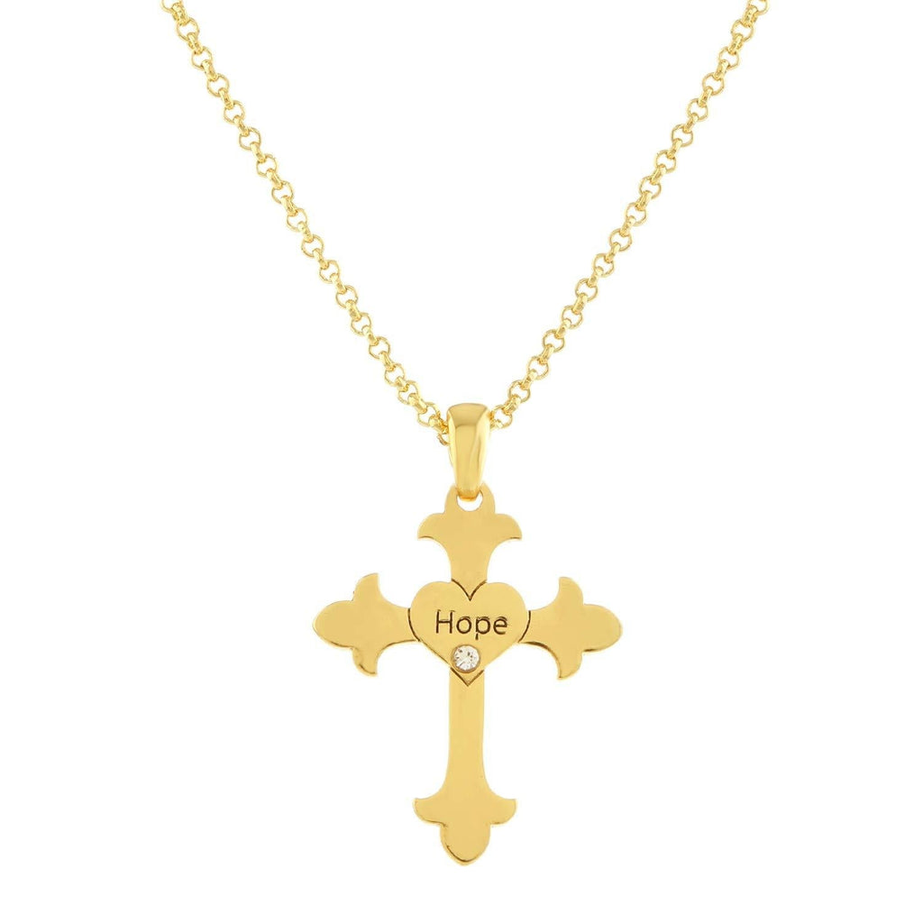 [Australia] - BeautyName 24K Gold Plated sea of Galilee Jesus Cross Pendant Necklace Charm with Swarovski Gem Tones 18 inch Christian Jewelry Gift Hope Heart Cross 