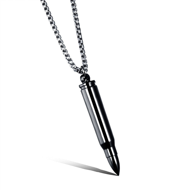 [Australia] - MONIYA Stainless Steel Bullet Shape Cremation Urn Necklace for Ashes Memorial Keepsake Jewelry, 21.65" Box Chain Black Color 