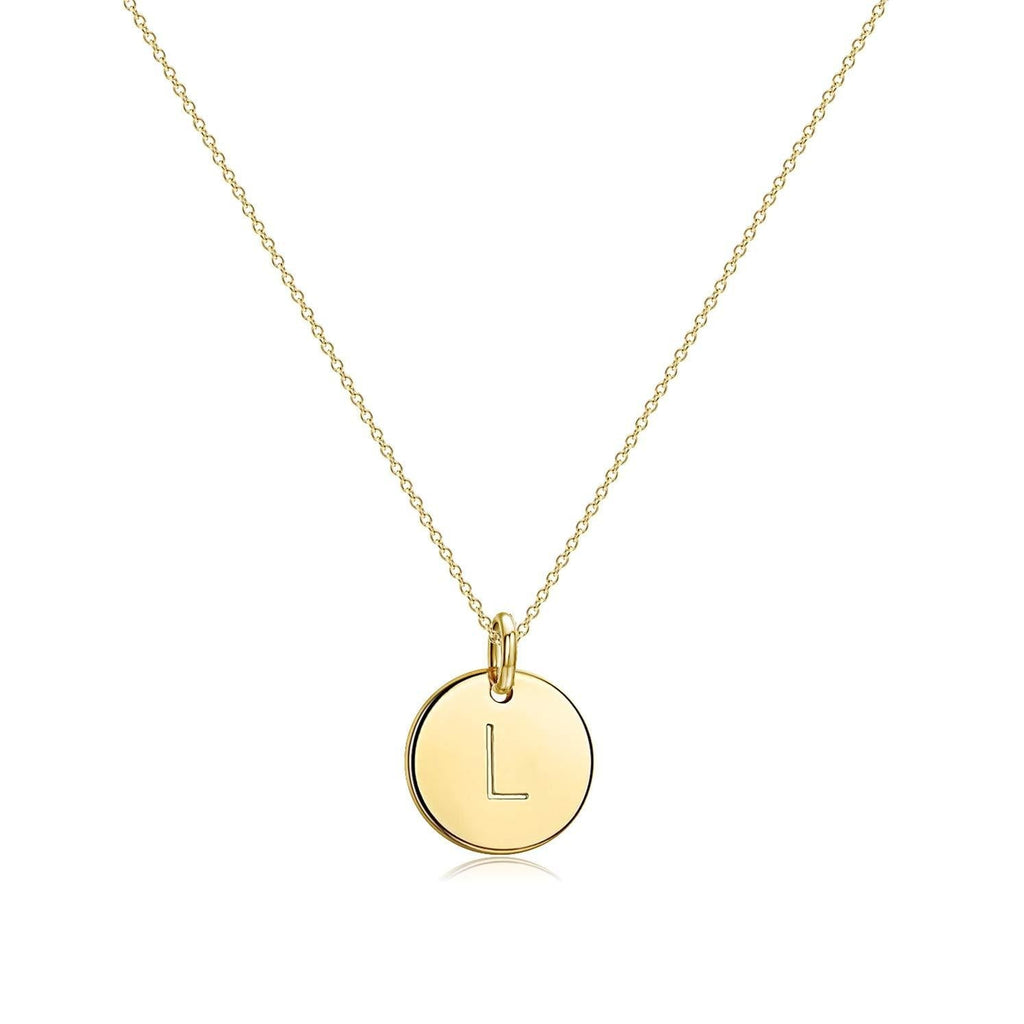 [Australia] - Befettly Initial Necklace,14K Gold-Plated Children Necklace Round Disc Double Side Engraved Hammered Name Necklace 16.5’’ Adjustable Personalized Alphabet Letter Pendant L 