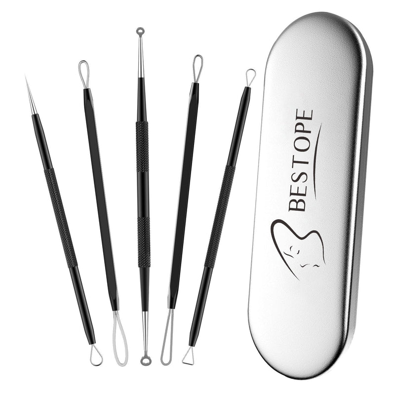 [Australia] - BESTOPE Blackhead Remover Pimple Popper Tool Kit Acne Comedone Zit Blackhead Extractor Tool for Nose Face, Blemish Whitehead Extraction Popping,Stainless Steel with Metal Case(Black) Black 