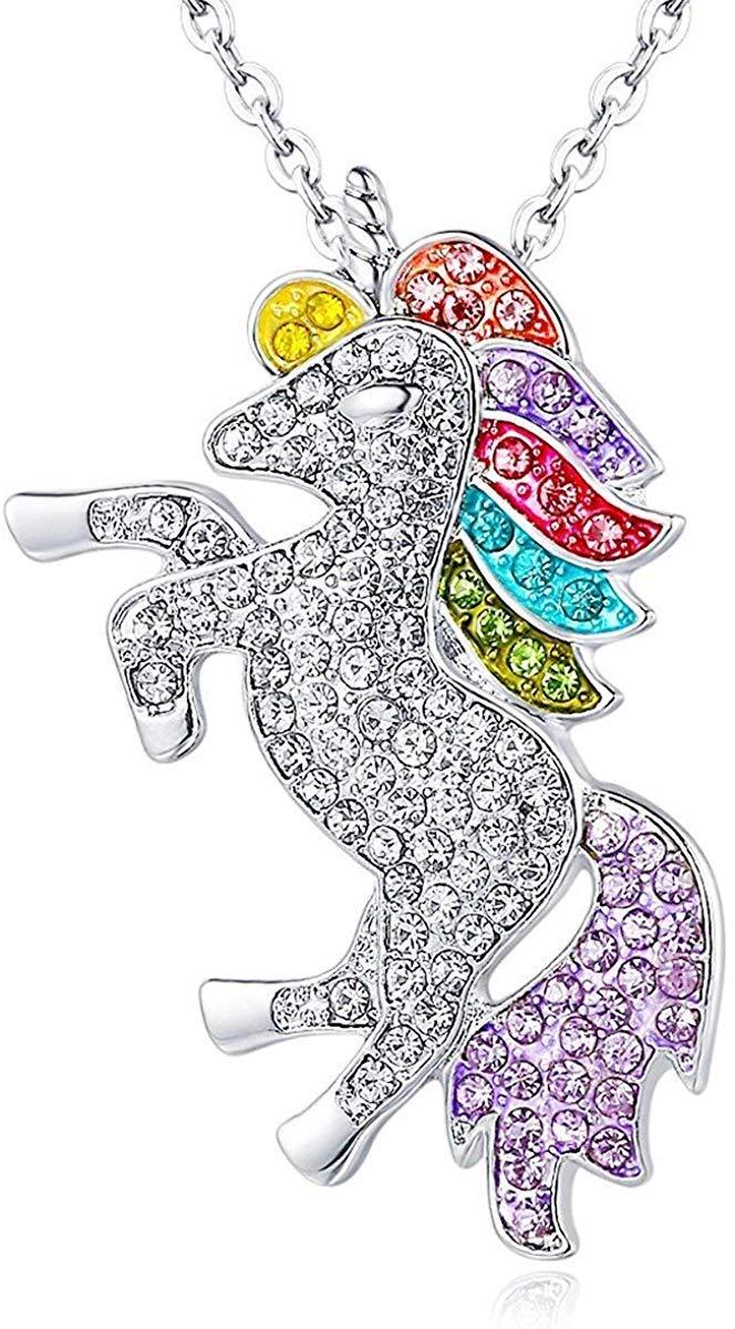 [Australia] - ALoveSoul Silver Tone Little Princess Rainbow Unicorn Pendant Girl Ladies Fashion Necklace Gift for Women 